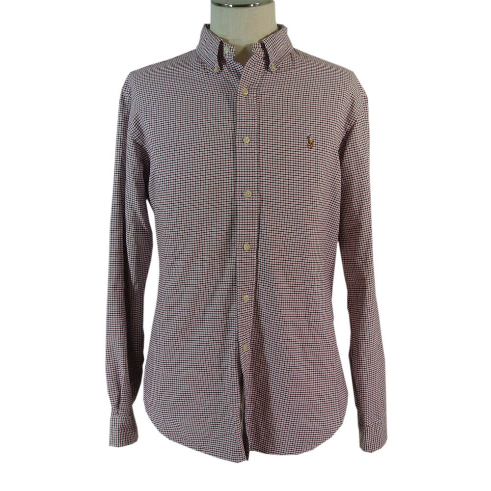 Polo Ralph Lauren shirt custom fit mens large long sleeve white red blue check